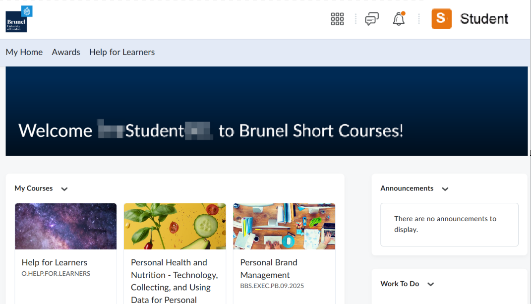 Brightspace homepage